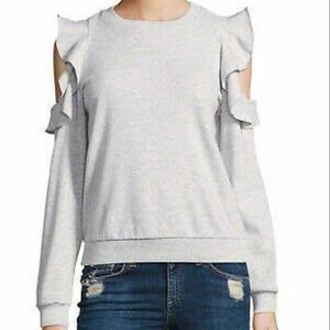Rebecca Minkoff Gracie Cold Shoulder Ruffle Gray Sweatshirt Size XS